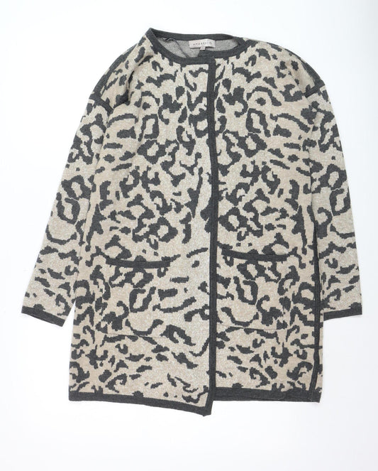 Amaryllis Womens Beige Animal Print Knit Cardigan Size 14