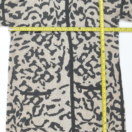 Amaryllis Womens Beige Animal Print Knit Cardigan Size 14