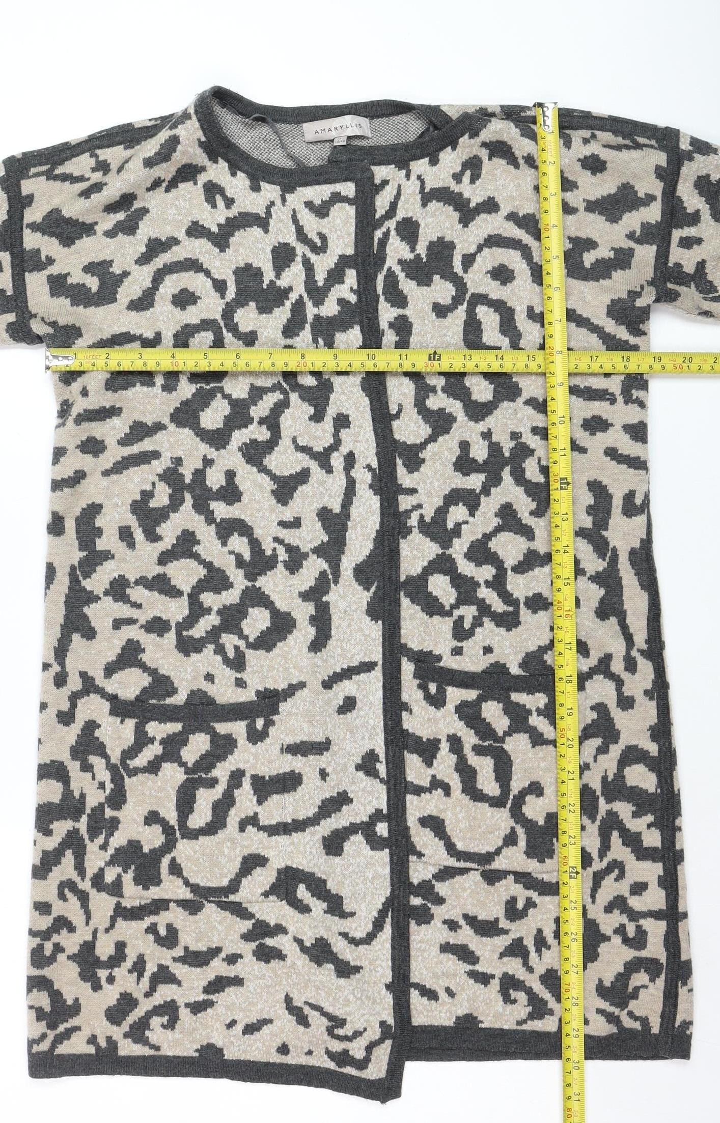 Amaryllis Womens Beige Animal Print Knit Cardigan Size 14