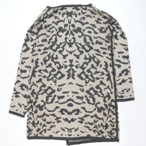 Amaryllis Womens Beige Animal Print Knit Cardigan Size 14