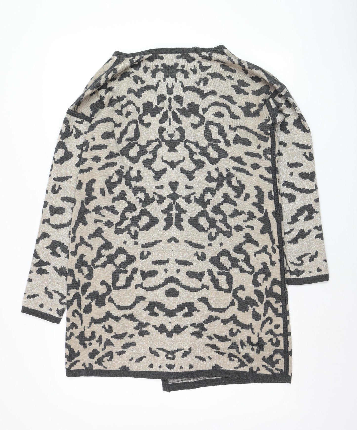 Amaryllis Womens Beige Animal Print Knit Cardigan Size 14