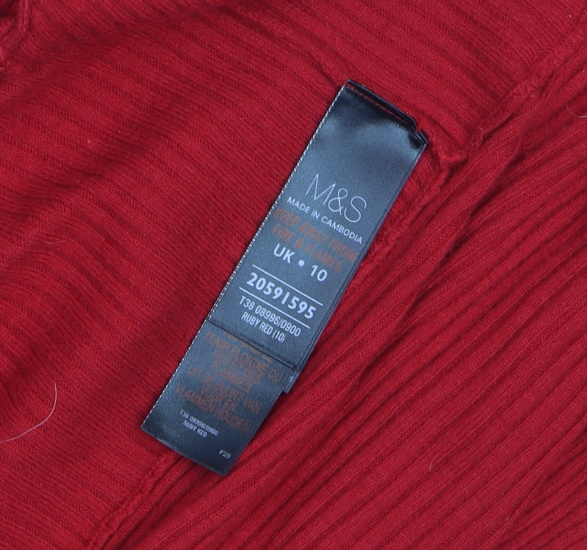 Marks and Spencer Women’s Red Ribbed Knit Open Cardigan Size 10