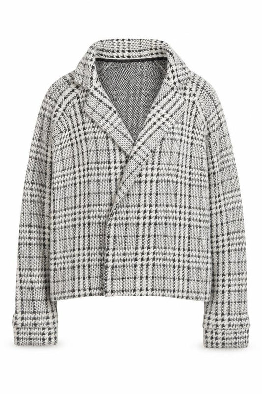 Front view of Next Women’s Grey Check Collared Knit Cardigan, size UK 10