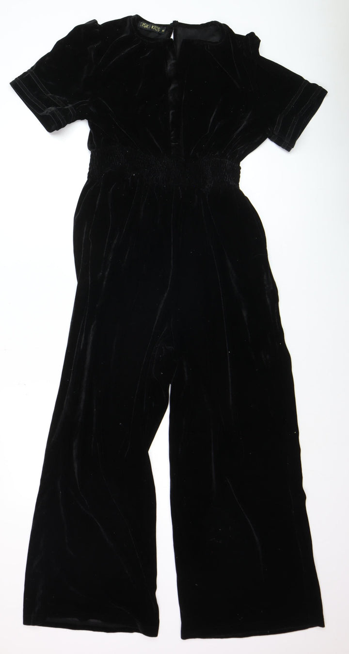 Disco Kids Girls Black Velvet Jumpsuit Short Sleeve Size M Partywear