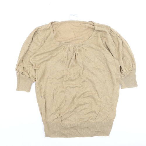 Next Women's Beige Linen Blend Puff Sleeve Blouse UK 8
