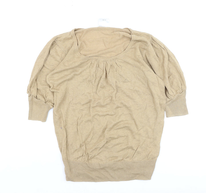 Next Women's Beige Linen Blend Puff Sleeve Blouse UK 8