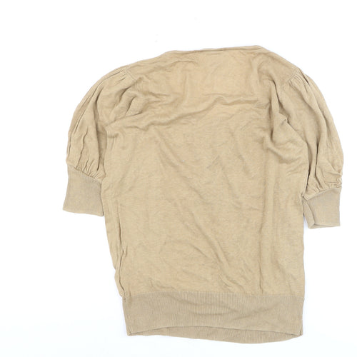 Next Women's Beige Linen Blend Puff Sleeve Blouse UK 8