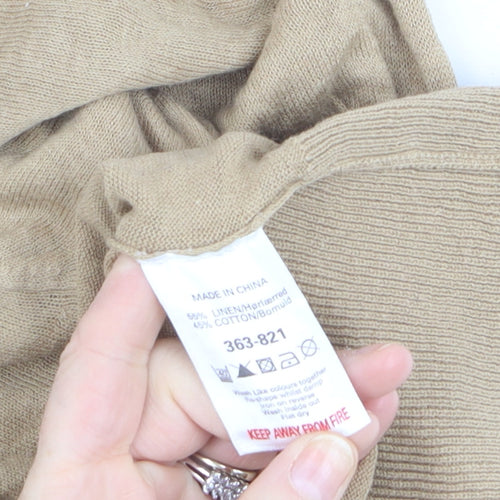 Next Women's Beige Linen Blend Puff Sleeve Blouse UK 8