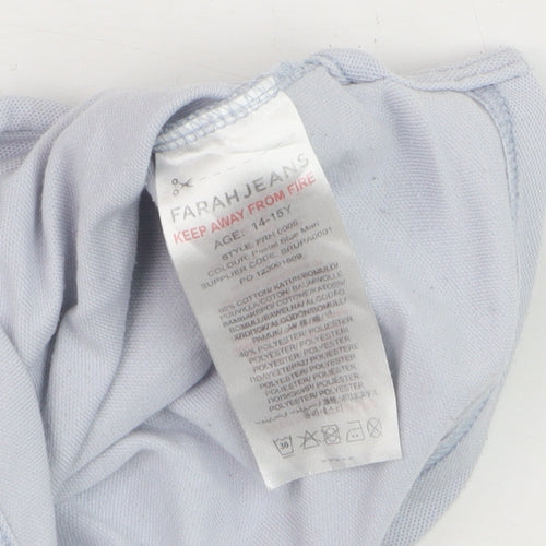Farah Jeans Boys Blue Polo Shirt 14-15 Years Short Sleeve Cotton Blend