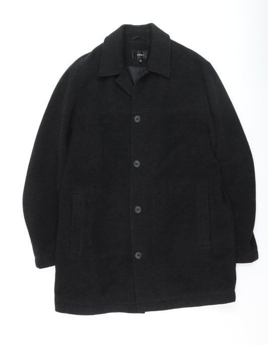 Next Men's Black Wool Cashmere Overcoat M Classic Mid-Length