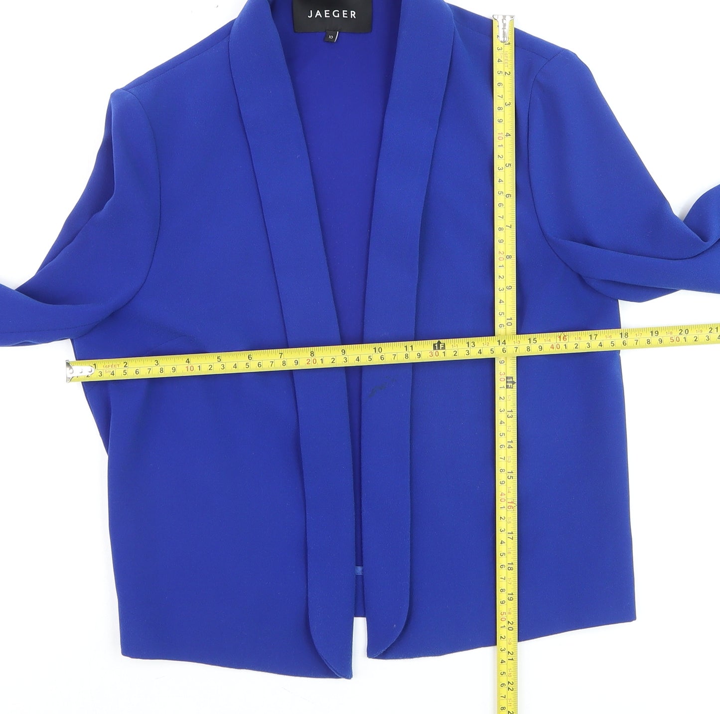 Jaeger Women's Blue Shawl Collar Open Front Blazer UK 10 Polyester