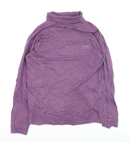 Cotton Traders Women Purple Roll Neck Long Sleeve Cotton Jumper S