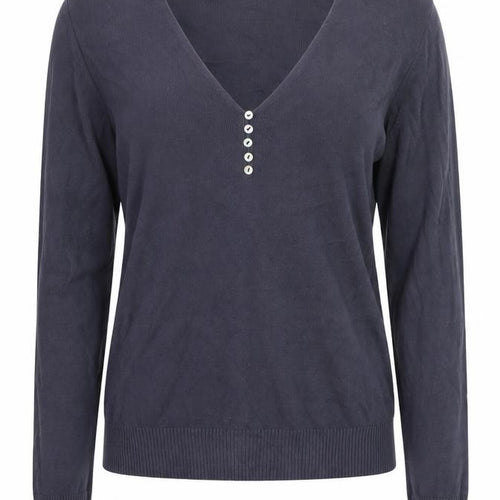 Benetton Women's Blue Cotton V-Neck Henley Jumper Size 12