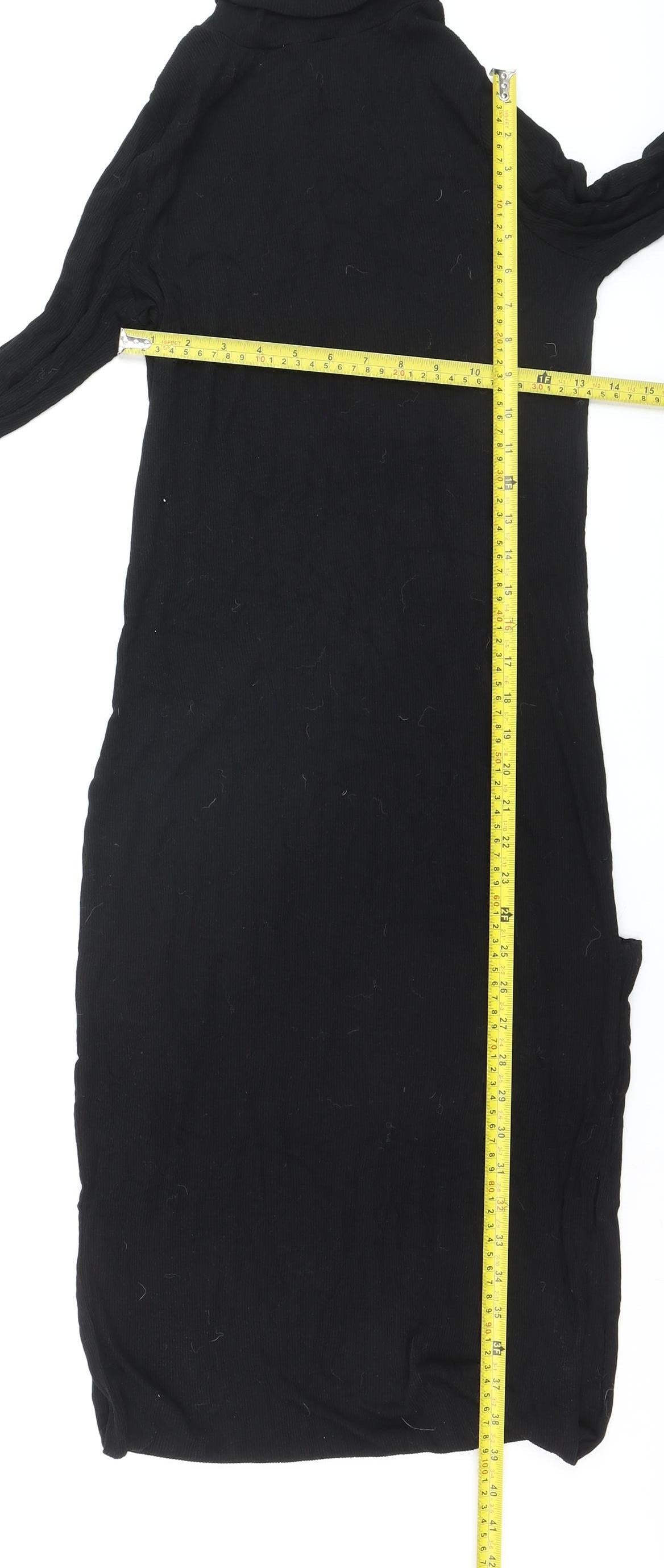 ASOS Women’s Black Roll Neck Long Sleeve Bodycon Midi Dress Size 12