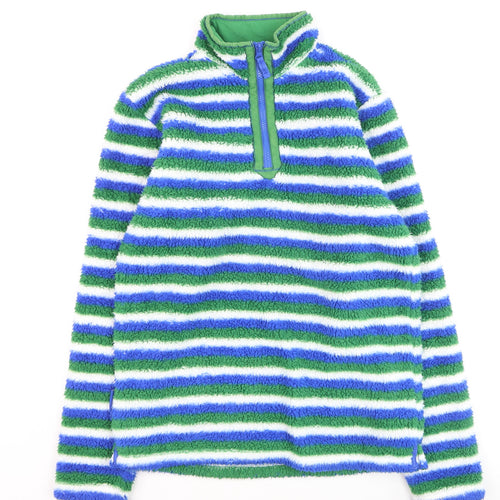 Mountain Warehouse Boys Green Blue Striped Half Zip Fleece Hoodie Age 13