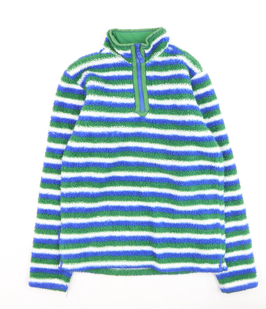 Mountain Warehouse Boys Green Blue Striped Half Zip Fleece Hoodie Age 13