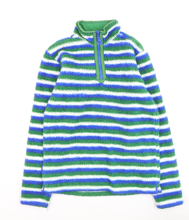 Mountain Warehouse Boys Green Blue Striped Half Zip Fleece Hoodie Age 13
