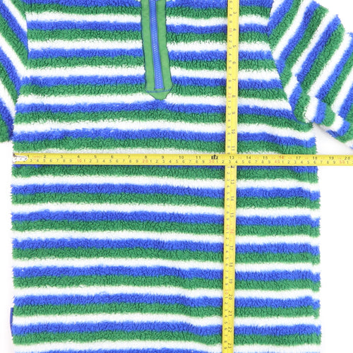 Mountain Warehouse Boys Green Blue Striped Half Zip Fleece Hoodie Age 13