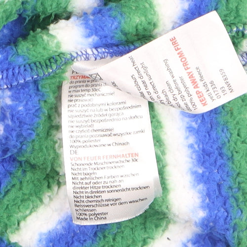 Mountain Warehouse Boys Green Blue Striped Half Zip Fleece Hoodie Age 13