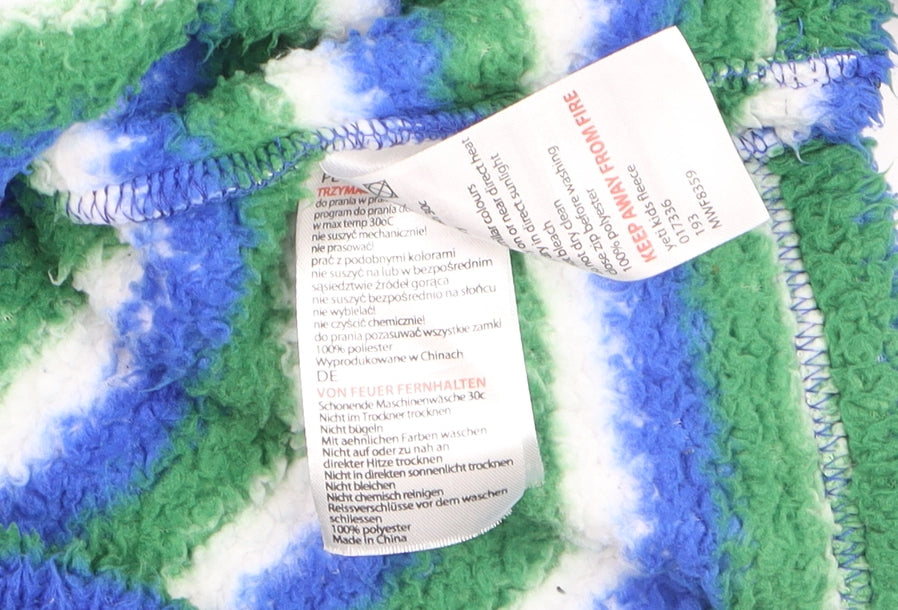 Mountain Warehouse Boys Green Blue Striped Half Zip Fleece Hoodie Age 13