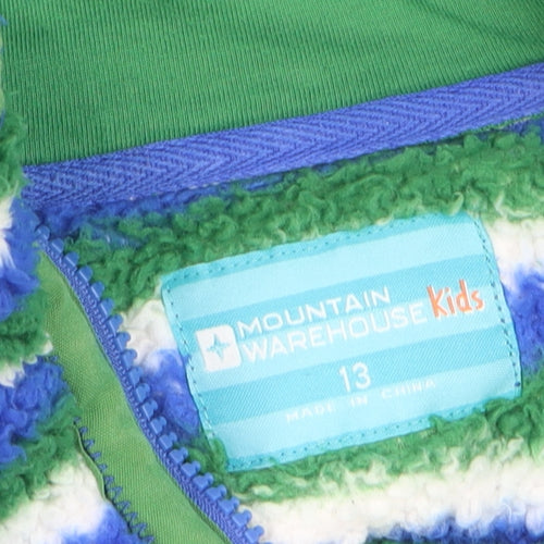 Mountain Warehouse Boys Green Blue Striped Half Zip Fleece Hoodie Age 13