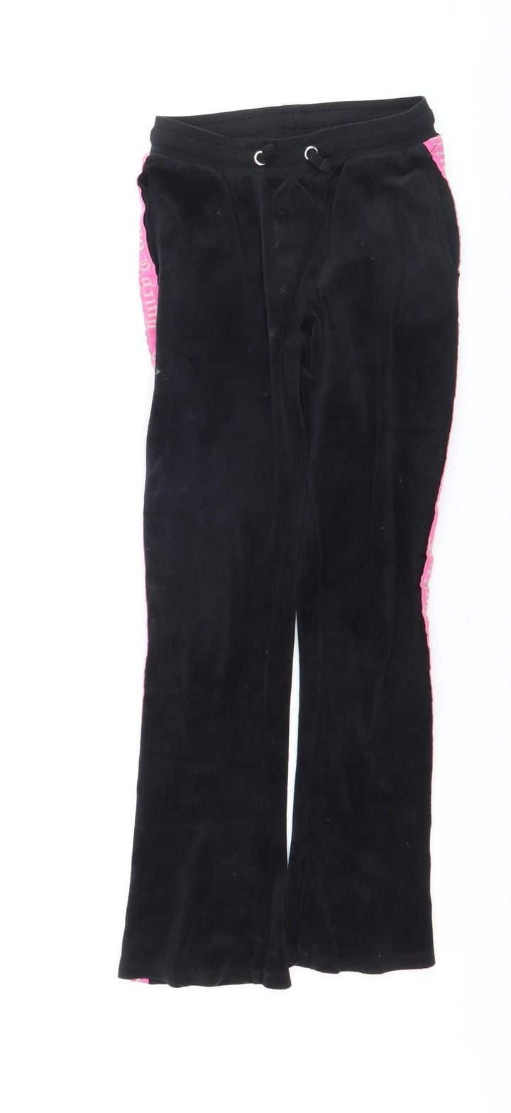 Juicy Couture Girls Black Velour Sweatpants 10-11 Years Drawstring Waist