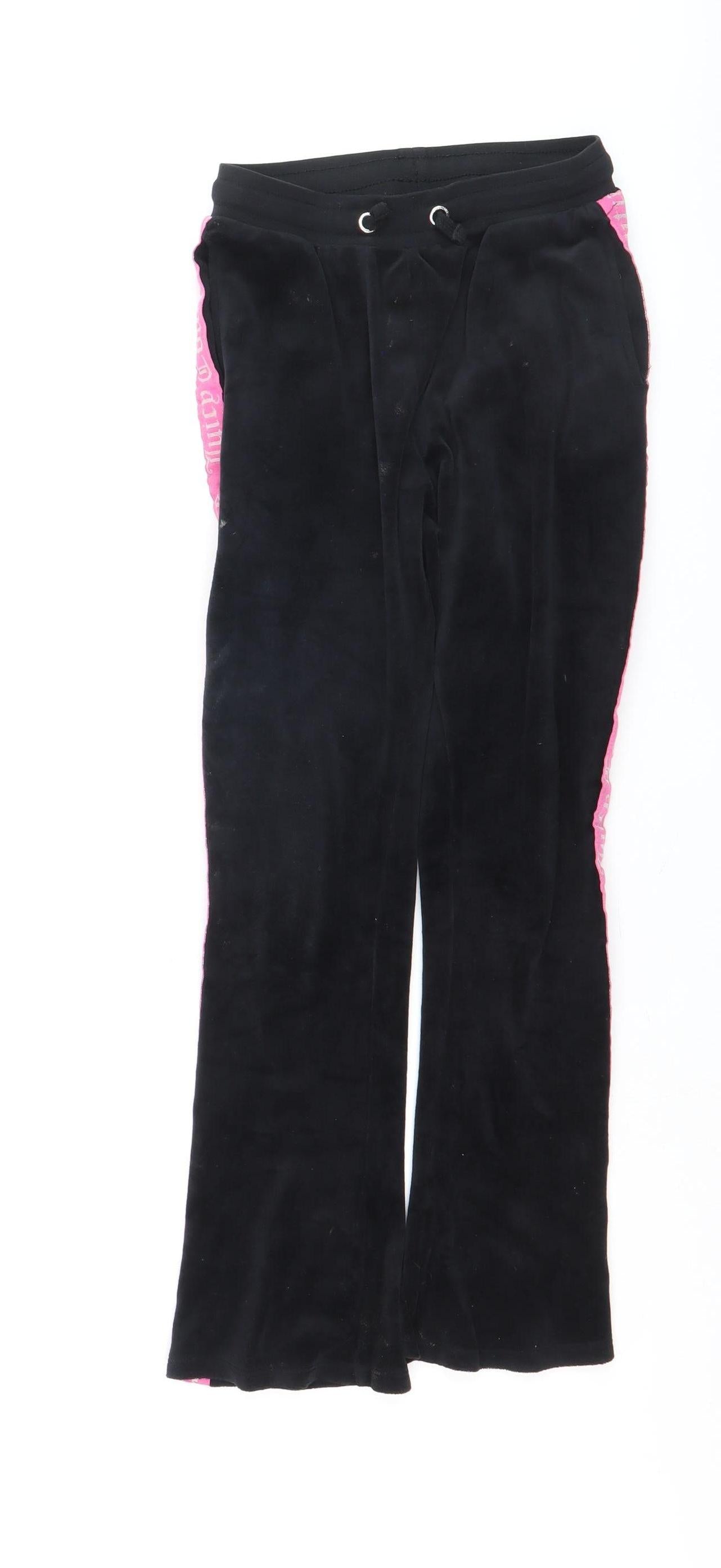 Juicy Couture Girls Black Velour Sweatpants 10-11 Years Drawstring Waist