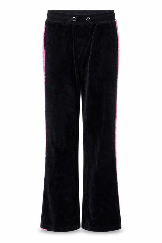 Front view of Juicy Couture girls’ black velour sweatpants 10-11 years drawstring waist