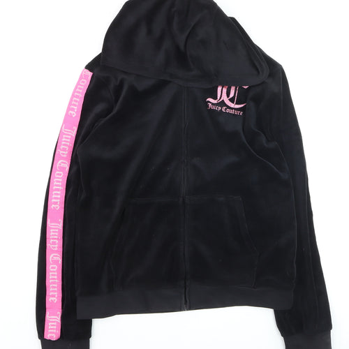 Juicy Couture Girls Black Velour Zip Hooded Track Jacket 12-13 Years