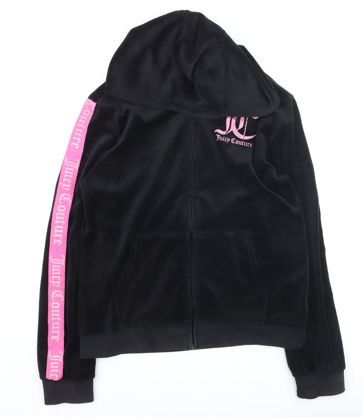 Juicy Couture Girls Black Velour Zip Hooded Track Jacket 12-13 Years