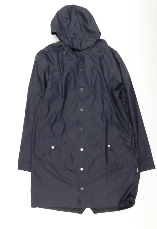 Rains Women's Navy Long Waterproof Rain Coat Jacket L