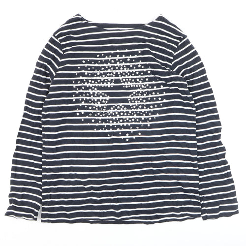 Cotton Traders Women Blue Striped Long Sleeve Cotton T-Shirt Size 16