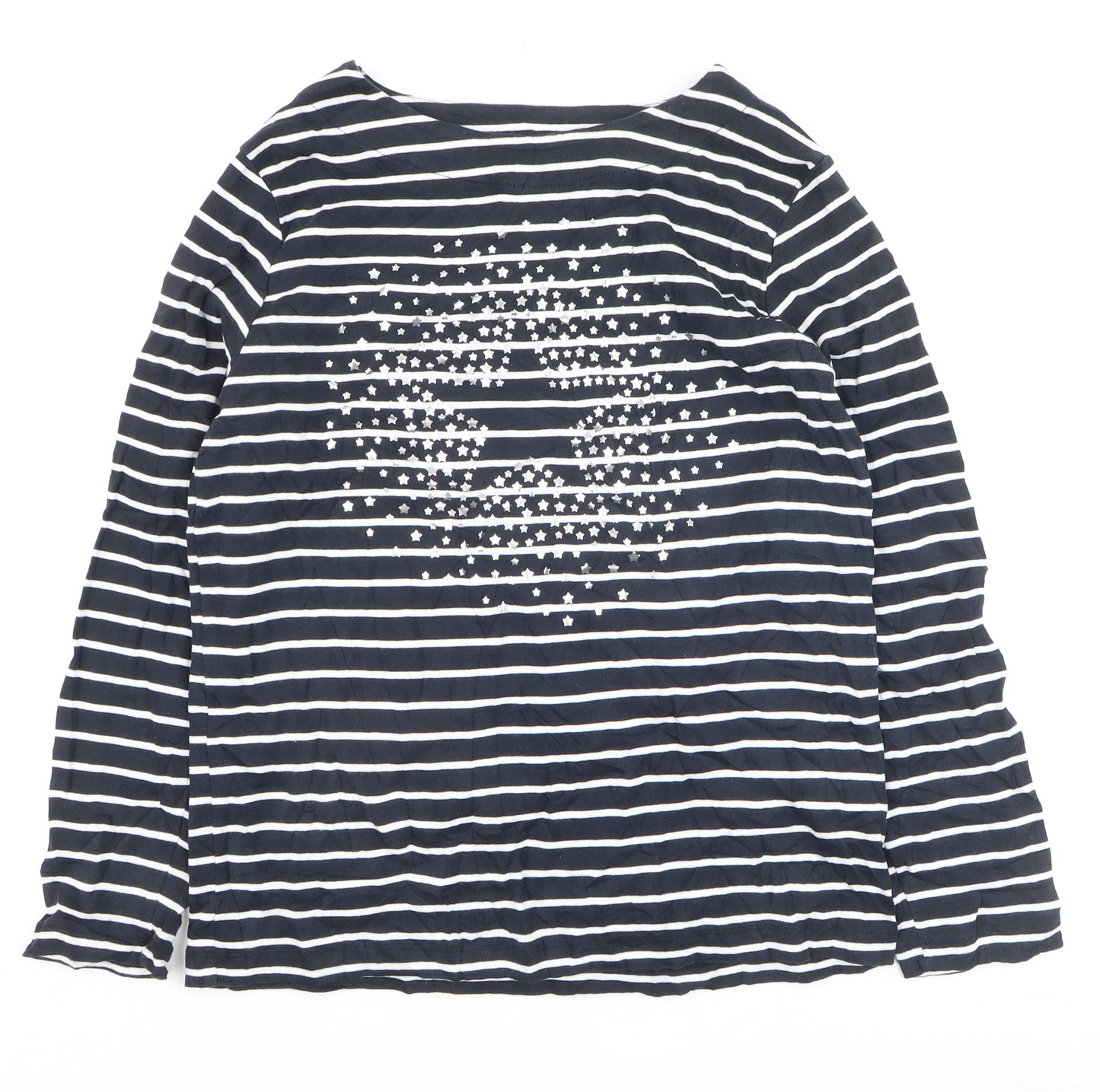 Cotton Traders Women Blue Striped Long Sleeve Cotton T-Shirt Size 16