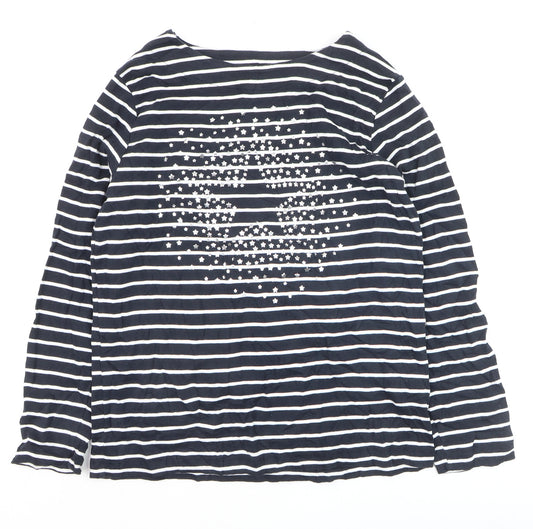 Cotton Traders Women Blue Striped Long Sleeve Cotton T-Shirt Size 16