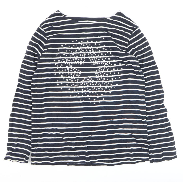 Cotton Traders Women Blue Striped Long Sleeve Cotton T-Shirt Size 16