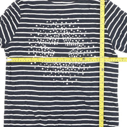 Cotton Traders Women Blue Striped Long Sleeve Cotton T-Shirt Size 16