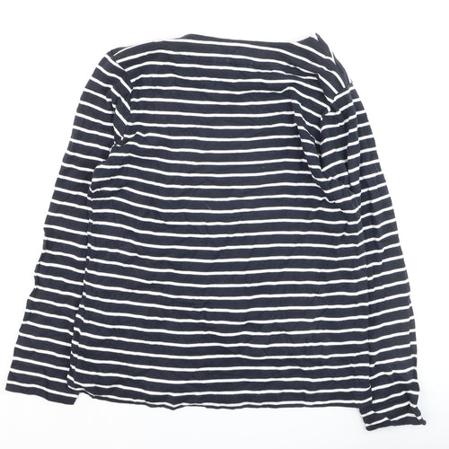 Cotton Traders Women Blue Striped Long Sleeve Cotton T-Shirt Size 16