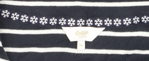 Cotton Traders Women Blue Striped Long Sleeve Cotton T-Shirt Size 16