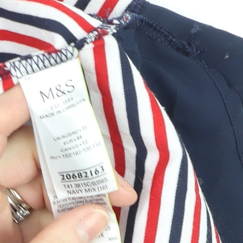 Marks and Spencer Women's Multicoloured Striped Long Sleeve Jersey T-Shirt Size 16