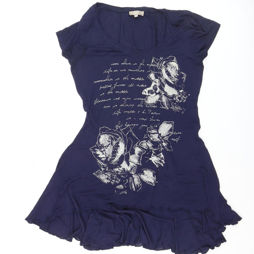 Soon Womens Blue Floral Tunic T-Shirt Size 10 Short Sleeve