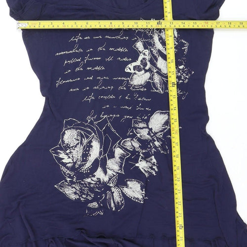 Soon Womens Blue Floral Tunic T-Shirt Size 10 Short Sleeve