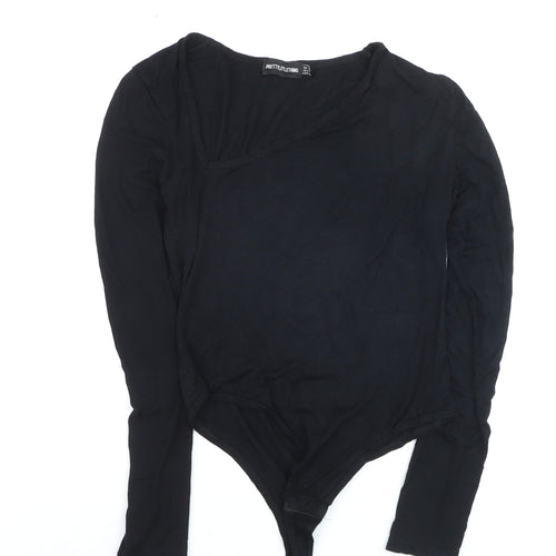 PrettyLittleThing Womens Black Size 10 V-Neck Long Sleeve Bodysuit