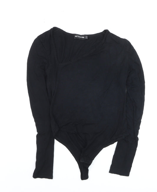 PrettyLittleThing Womens Black Size 10 V-Neck Long Sleeve Bodysuit