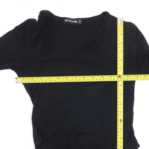 PrettyLittleThing Womens Black Size 10 V-Neck Long Sleeve Bodysuit