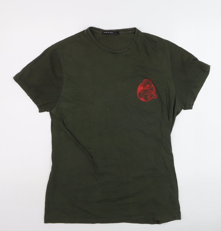 Friend or Faux Men's Green Tiger Graphic Cotton T-Shirt Size L