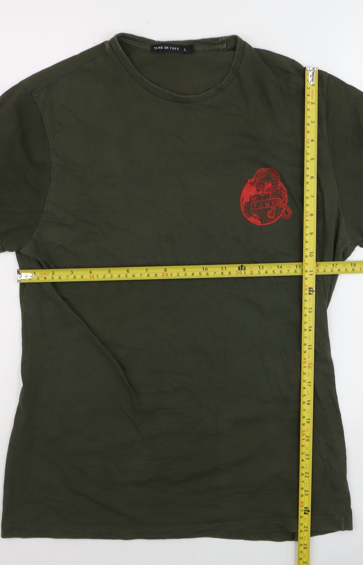 Friend or Faux Men's Green Tiger Graphic Cotton T-Shirt Size L