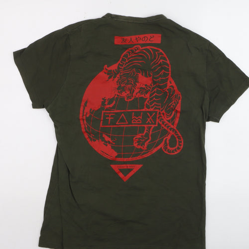 Friend or Faux Men's Green Tiger Graphic Cotton T-Shirt Size L