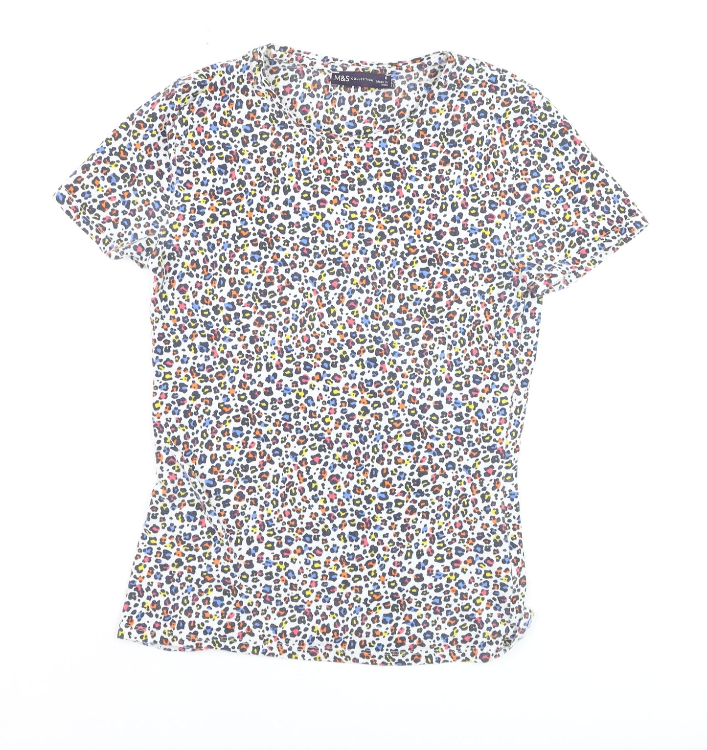 Marks and Spencer Womens Multicoloured Animal Print Cotton T-Shirt Size 8