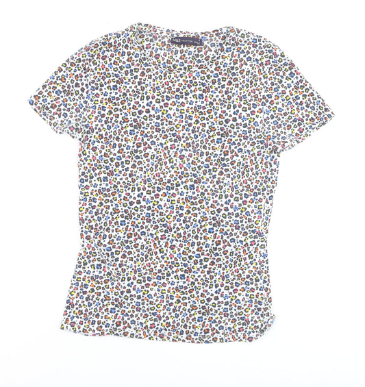 Marks and Spencer Womens Multicoloured Animal Print Cotton T-Shirt Size 8