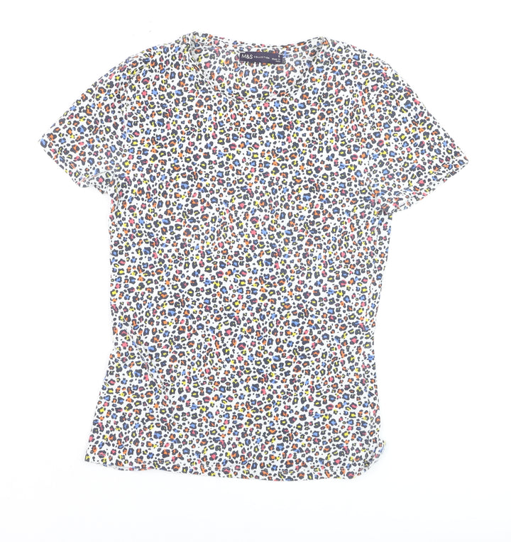 Marks and Spencer Womens Multicoloured Animal Print Cotton T-Shirt Size 8